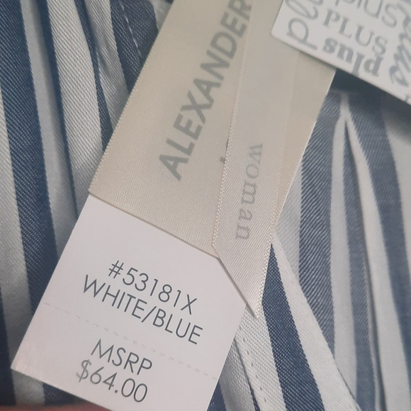 NWT ALEXANDER JORDAN Blue & White Striped Buttoned Down Shirt PLUS SIZE 1X - Picture 6 of 9